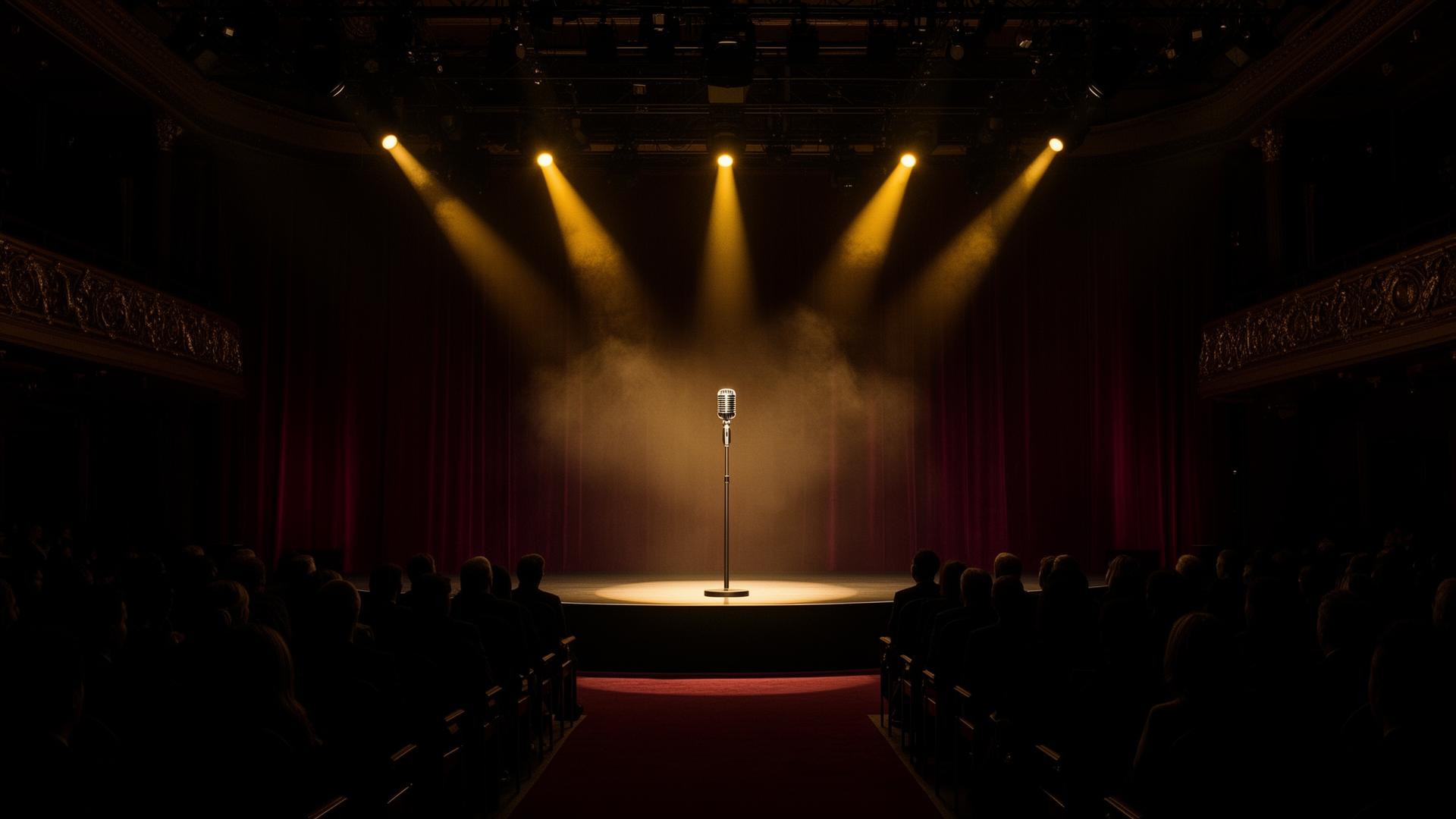 Micrófono en un escenario iluminado para Descubre TU VOZ 2026